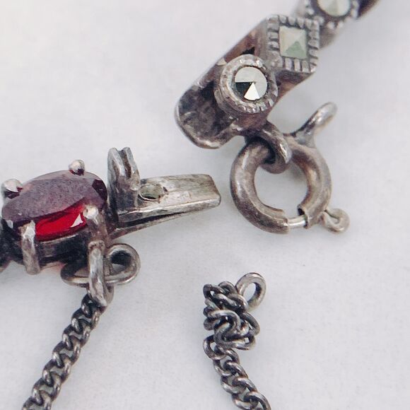 VTG Sterling 925 Marcasite Rainbow Gemstone Bracelet w/ Safety Chain, Y2K EUC - Picture 10 of 10